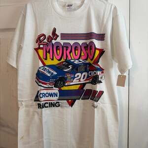 ROB MOROSO #20 CROWN RACING NASCAR VINTAGE SHIRT USED SIZE M